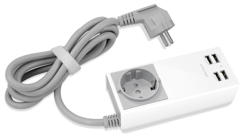 L'Unistrip2 de Macally est un chargeur muni de 4 prises USB et un répéteur de prise de courant